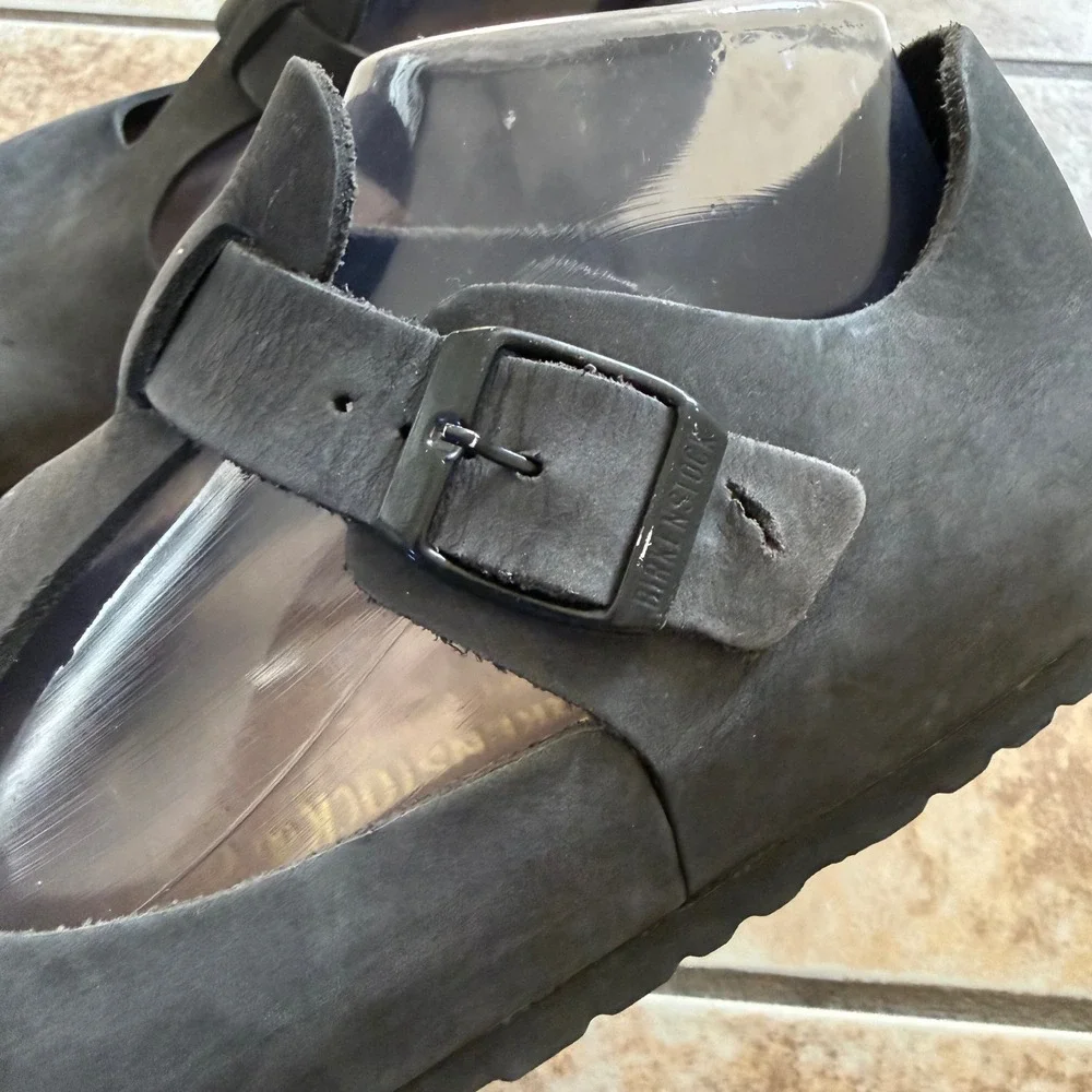 Birkenstock T-Strap Black Oiled Leather Clogs Mary Jane EU 40 L9 M7 Germany - Picture 5 of 14